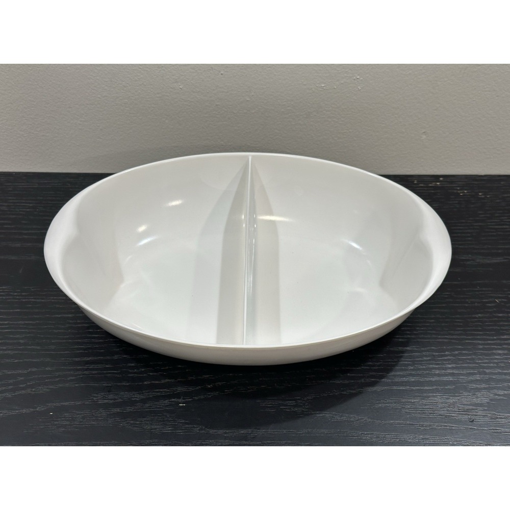 Vintage MCM Lenox Ware Melamine White Divided Serving Bowl 10.5 x 7.5 Inches